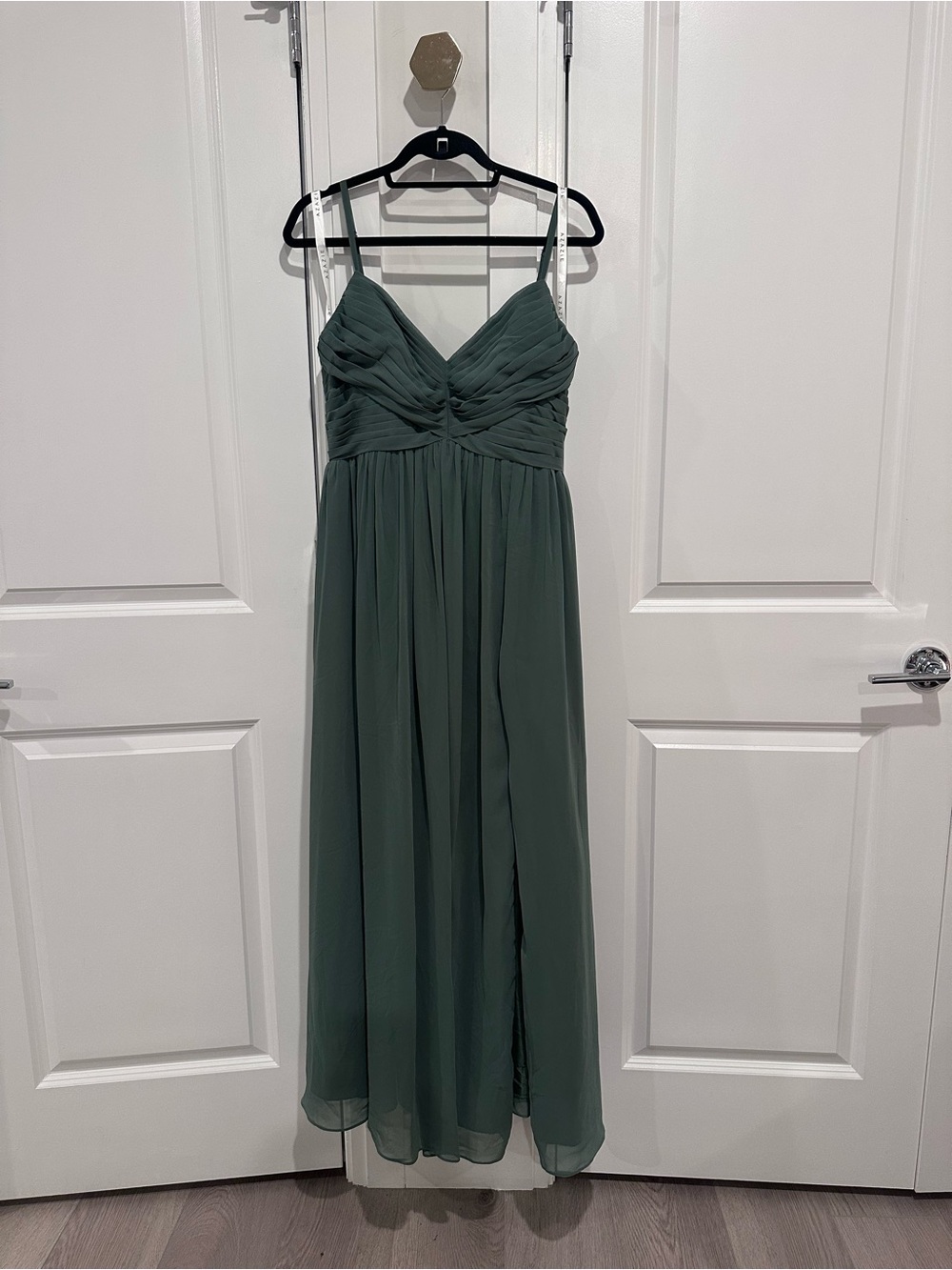 Azazie Sage Green Chiffon Maxi Dress with Spaghetti Straps